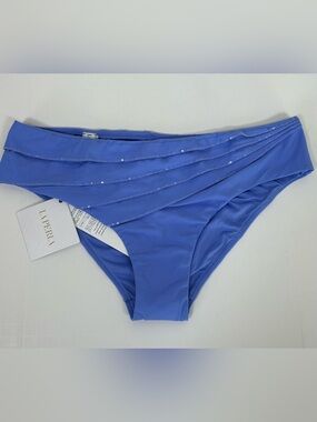 La Perla Blue Pleated Sequin Swim Bikini Bottoms Y2K Luxury NWT